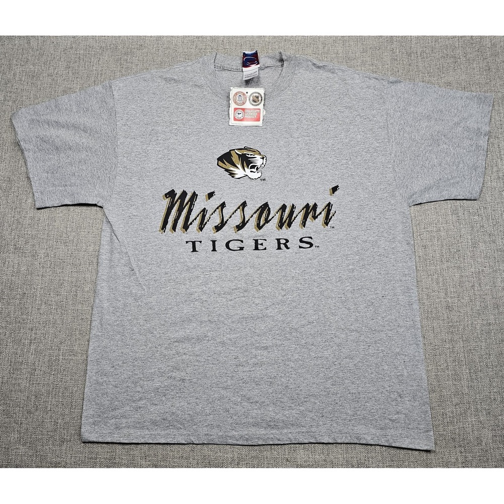 VINTAGE Missouri Tigers Shirt Mens Large Heather Gray NCAA Football Cadre 90s